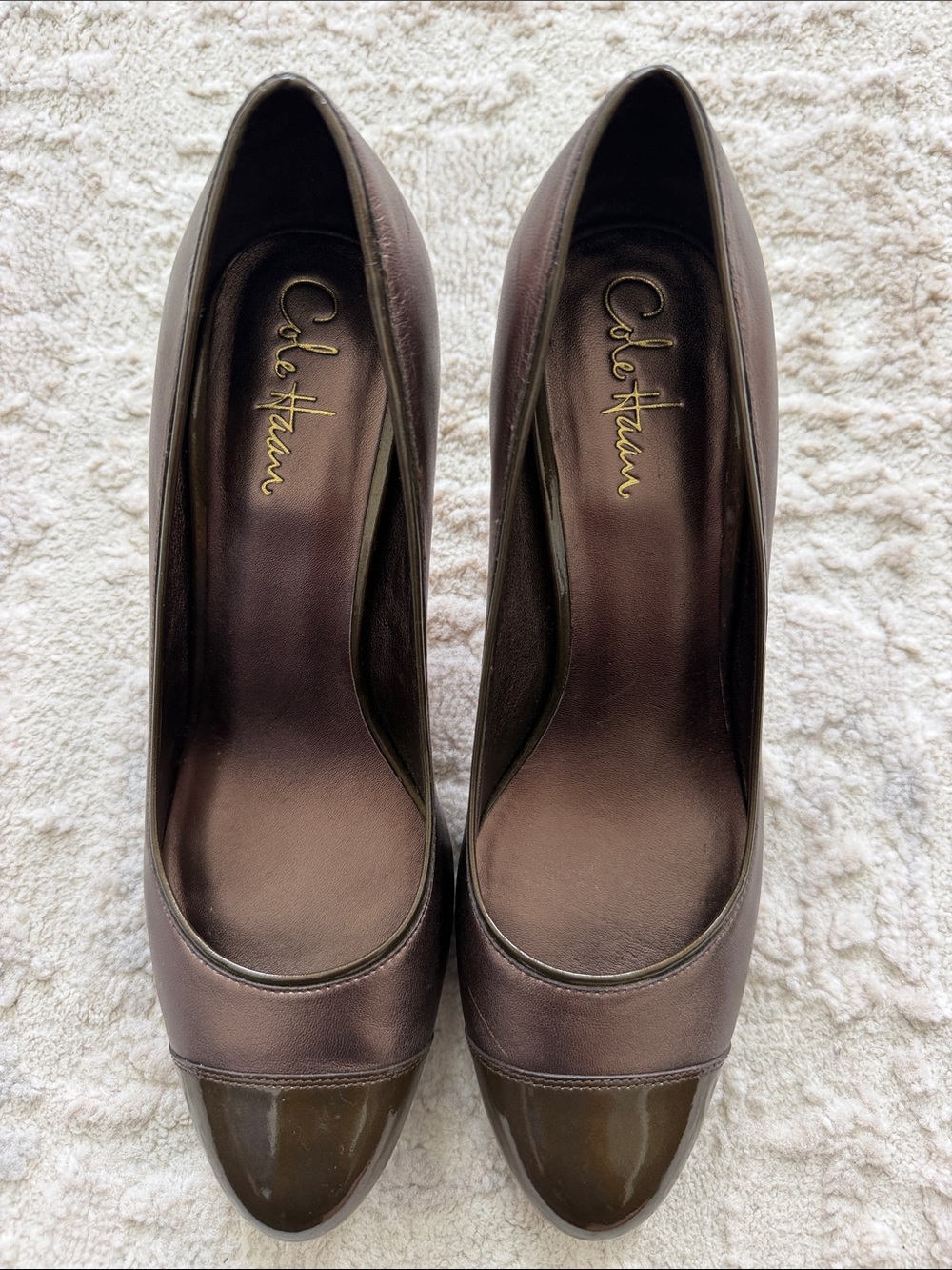 Cole Haan Brown Two-Tone Cap-Toe Leather Pumps